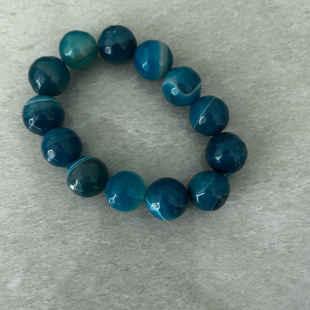 Blue Agate Beaded Stretch Bracelet - Women Jewelry